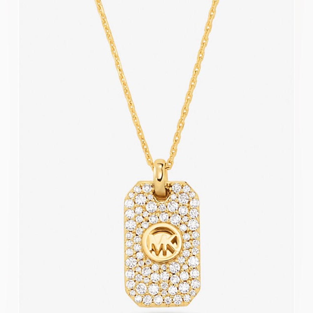 Michael Kors Sterling Silver Pavé Logo Pendant Necklace - Picture 2 of 5